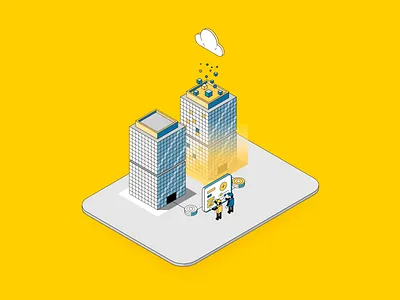 Premium Buildings - Vitaminic 3d backup building cloud control data icon illustration isometric service storage vector