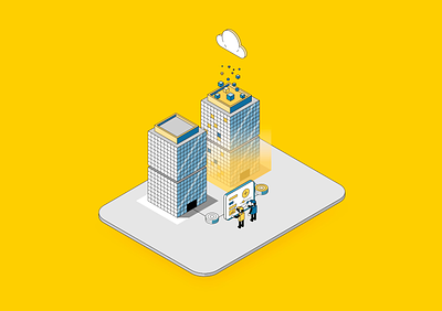 Premium Buildings - Vitaminic 3d backup building cloud control data icon illustration isometric service storage vector