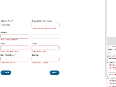 Registration Page bootstrap error message form input check progress register form steps validation