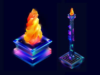 Celebrate Jakarta 495 cyberpunk design fire flame futuristic gameasset glass golf gradient illustration indonesia isometric jakarta monas monument neon night obelisk scifi vector