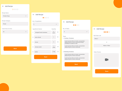 Add Recipe Screens - V2 design food app recipes app typography ui uidesign uiux ux ux design uxdesign