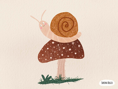 Snail Illustration childrens book illustration cute design grass illustration illustrator kids illustration mushroom snail snail illustration