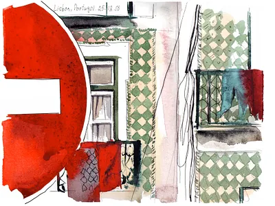 House in Lisbon abstract aquarelle art illustration nature sketch travel watercolor watercolour