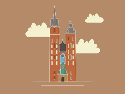 St. Mary's Basilica 2d adobe illustrator basilica building church clouds cracow flat illustration illustrator kraków mariacki