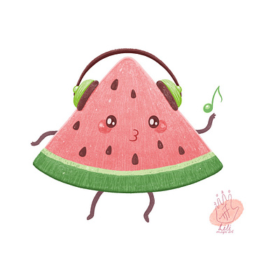 Watermelon is a music lover 🍉 anime cartoon cgart character characterdesign cute cuteart digitalartist illustration kawai