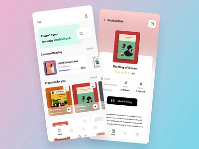 AudioBook Application concept 3d animation app audiobook clean colourful creative design graphic design minimal mobileapp motion graphics music ui uidesigners uigers uiux ux uxdesigners uxtrends