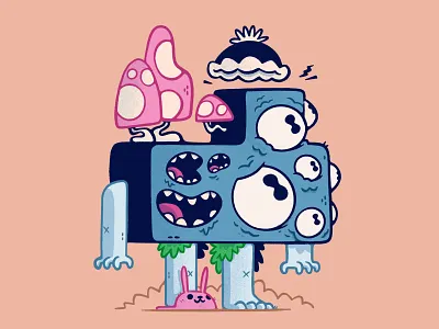 Block Monster Colour blake stevenson bunny cartoon character design cute eyes hat hipster illustration jetpacks and rollerskates monster mouths mushroom product illustration psychedelic retro surreal ui ux weird
