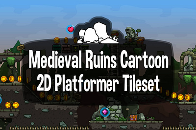 Free Medieval Ruins Cartoon Game Tileset 2d cartoon fantasy game assets gamedev indie game medieval tileset