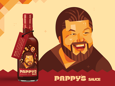 Pappy's Sauce 70s bottle branding clean geometric hang tag illustration label logo packaging portrait retro shapes type vintage