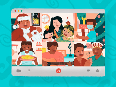 Christmas Calling christmas christmas card christmas tree conference call coronavirus eastern ethnic family holiday illustration indonesia music pandemic papua pattern presents sulawesi tradition video call