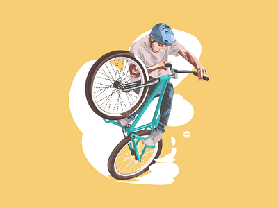 BMX art bicycle design flat illustration man simple style tracing trick