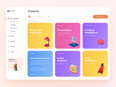 Coursebook — Your Education Platform cards cards ui colorful course course app courses list design education learning learning platform list platform platform design product sidebar ui ux visual design web app