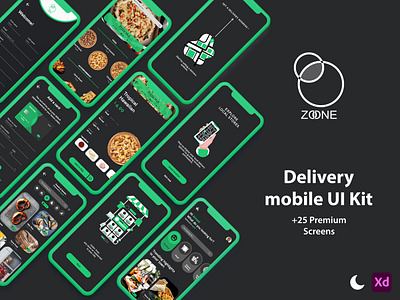 ZONE delivery App UI Kit (Dark mode included) brand design brand identity branding design art figma ui uiux ux uxdesign xd