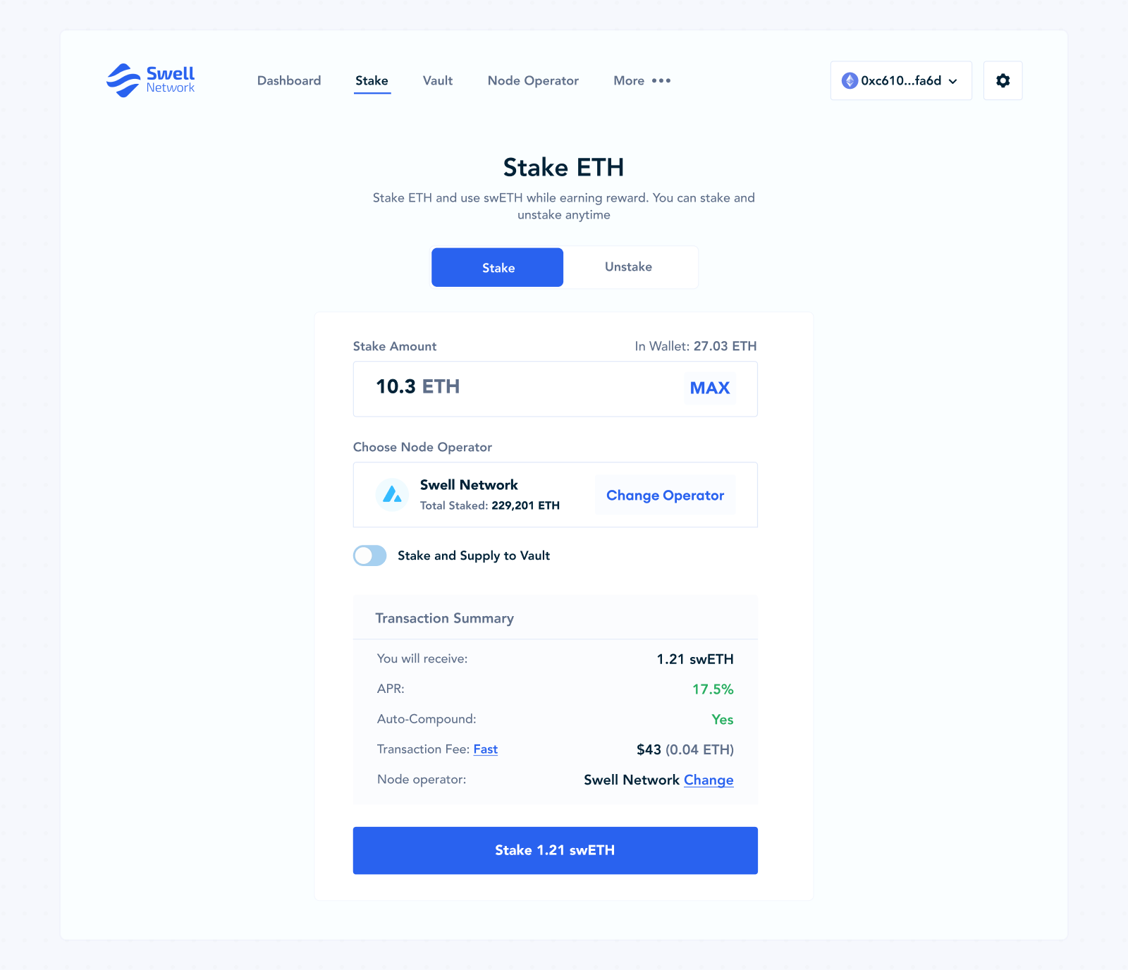 Swell Liquid Staking blockchain crypto dapp design liquid staking staker staking ui web3