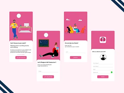 Be Productive Login Screens app branding design illustration ui