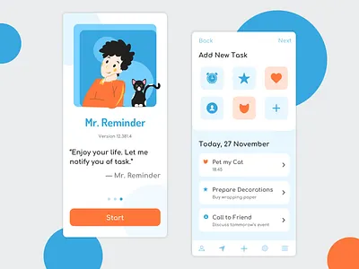 Mr Reminder blue mobile ui orange ui design
