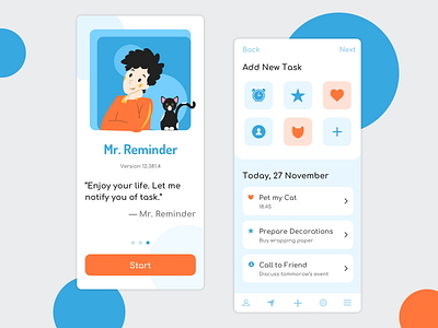 Mr Reminder blue mobile ui orange ui design