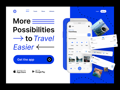 Travel App Hero Page app application branding design graphic design landing travel trend ui uiux ux web