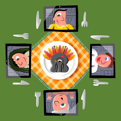 Zoom Thanksgiving dinner editorial editorial art editorial illustration happy thanksgiving holidays illustration illustrator people procreate skype thanks thanksgiving thanksgiving day turkey video call voice call zoom