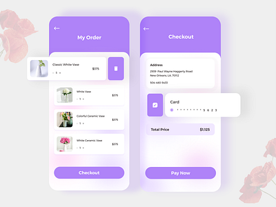 Home Decoration app Checkout Screens decoration home home screen interaction design interface mobile app mobile ui product design ui uiux ux vase vases