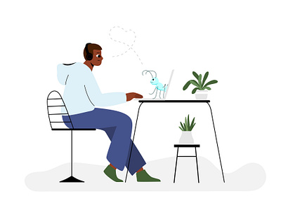 Ant Helping with Work ant character character design design desk illustration laptop plants