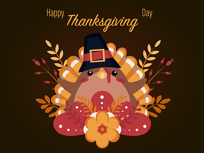 happy thanksgiving day branding design digital art fall flower illustration happy thanksgiving illustraion illustration kids illustration postcard thanksgiving turkey vector