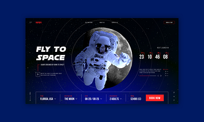 Fly to space astronaut blue earth galaxy mars moon nasa red space spaceship spacetravel spacex stars ticket booking typography ui ui design ux web web design