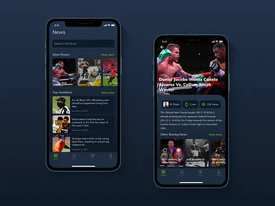 Sports News App boxing design mobile mobile app sports ui ux