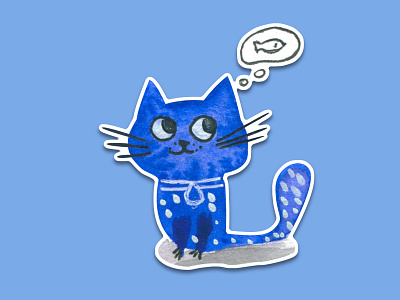 Blue Cat #9 animal illustration blue cartoon cartoon character cartoon illustration cat cute illustration cuteart fishes illustration kitty sticker sticker art stickerpack watercolor watercolour
