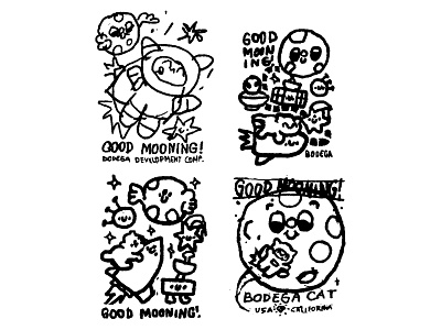 Good Mooning Sketches animation bodega bw cartoon cat cute design doodle fly fun good illustration japanese kawaii moon rocket sketch star