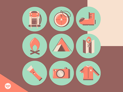 Adventure Icon adventure camp cover design flat highlights icon icon set illustration set