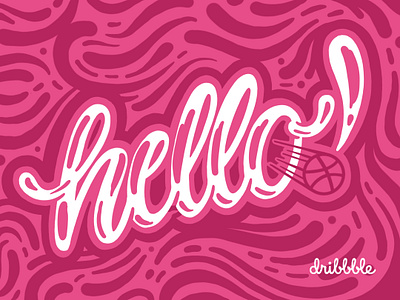 Hello dribbble! ball bold design dribbble dynamic first firstshot handlettering hello italic lettering pink script shot typography wavy white