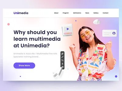 Unimedia School 3d adobe color debut education holography minimalism multimedia new schedule school top ui website