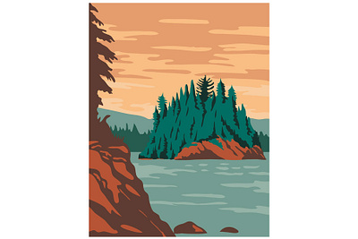 Isle Royale National Park POSTER WPA coastline islands isle lake landscape national monument national park national reserve natural nature preserves shore wilderness area wpa