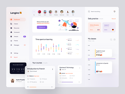 Language learning Dashboard 📙 app clean concept course design illustration illustrator minimal spanish uidesign ux vector