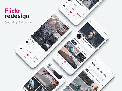 Flickr redesign (mobile) app design flickr minimal minimalism minimalist mobile mobile app mobile ui mockup modern design photo photography redesign socialmedia ui ux