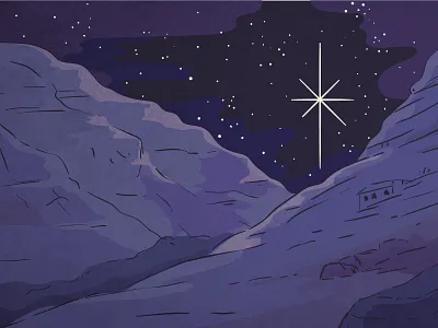 The Guiding Star desert digital illustration editorial illustration landscape night postcard postcard design star vector vector art vector illustration