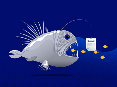 blog post illustration blog budget calculation cost dangers digital marketing fish fishing funny illustration marketing risk management risks vector