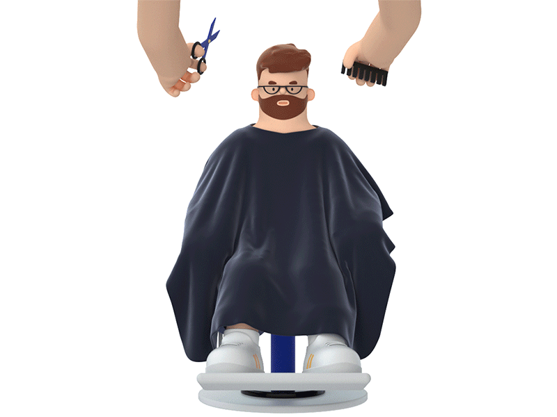 Ticketbro haircut 3d 3d art c4d character cinema 4d comb cut design gif hair haircut hand happy illustration man octane people saloon scissor worker