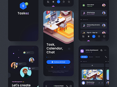 TaskEz: Productivity App iOS14 UI Kit 3d 3d illustration 3d model app calendar card dark dark app dark theme illustration ios14 mobile app onboarding productivity task task management ui ui design ux ux design