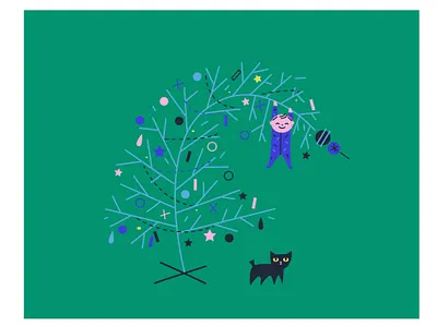 Getting the 2020 Christmas Spirit baby cat christmas christmas tree illustration