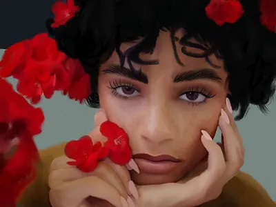 Flower's digital painting flowers illustration paint procreate red woman