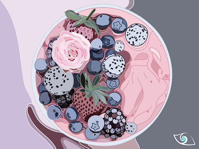 Smoothie / Acai bowl (berry & dragon fruit) ❁ꈍˬꈍ)◞ ❁*ﾟ:༅｡.｡༅:*･ﾟ acai affinity designer berry dragon fruit flat illustration healthy illustration smoothie smoothie bowl sweet vector vector illustration