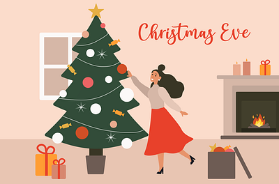 Christmas Eve Illustration 2021 character christmas christmas eve christmas illustration christmas tree girl illustration illustration new year new year eve vector