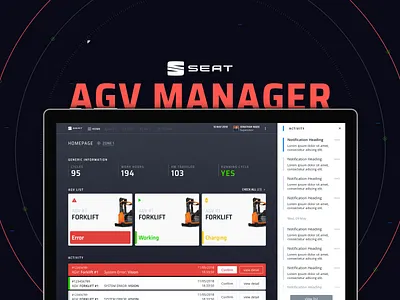 AGV Manager (1/3) amps automated cards dashboad data visualization grey guided manager ui design ux design vehicles