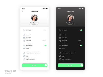 Daily UI 007 - Settings app design daily ui 007 dailyui dark design graphicdesign mobile settings settings ui ui uidesign uiux web