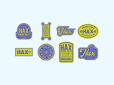 Hax Swing Shax - brand badges badge design badge logo badges baseball baseball badge brand identity branding design green hax logo patch patches purple shax swing typography