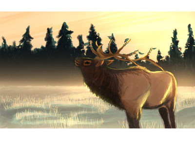 Elk Illustration - Aaron Blaise Tutorial animal art animal illustration creatureartteacher digital art digital drawing digital illustration digital painting digitalart drawing elk elk painting forest illustration nature nature art nature illustration tutorial wacom intuos wildlife xp pen