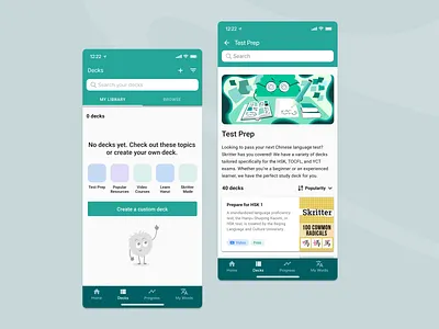Skritter app flashcard decks app design card design cards chinese app chinese learning dashboard decks detail page figma flashcard green language app language learning nav bar navigation no results search results skritter