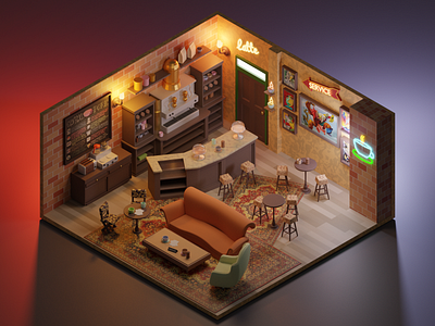 Central Perk 3d 3dart blender blender3d design fanart friends illustration isometric lowpoly render